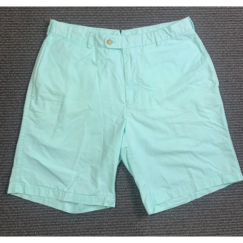 Peter Millar Cotton Poplin Flat Front Shorts Light Aqua Blue 34 Mens 9in Inseam